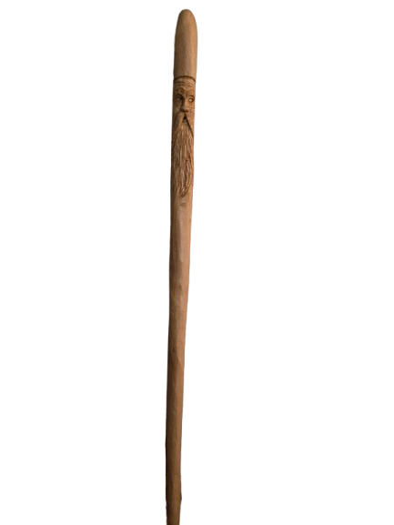 Walking stick with carved wood spirit