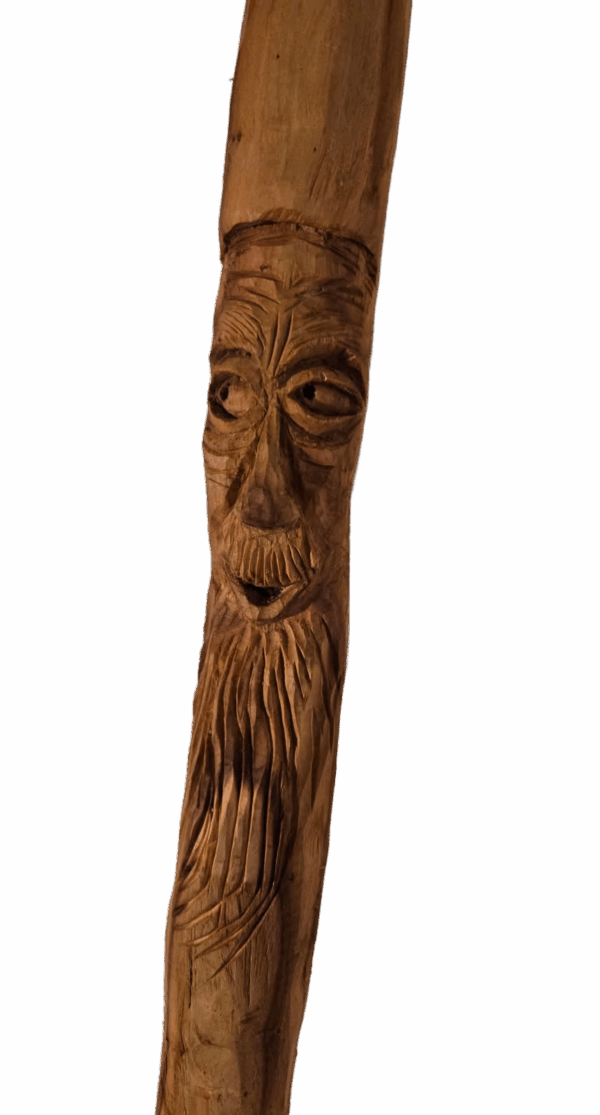 Walking stick with wood spirit carving